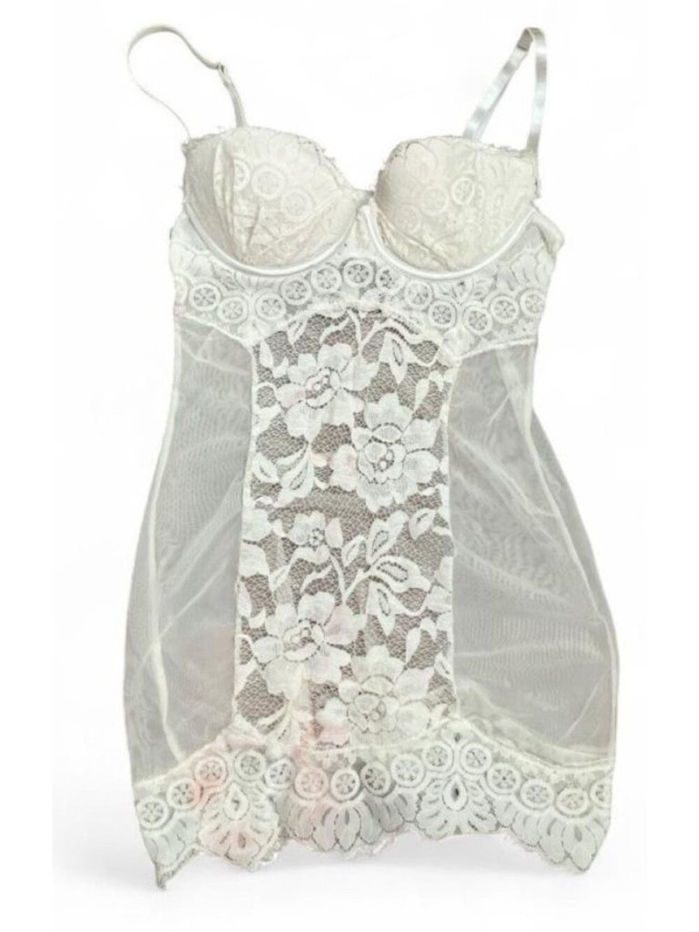 Fredericks of Hollywood White Sheer Floral Lace Underwire Bustier Lingerie Sz S